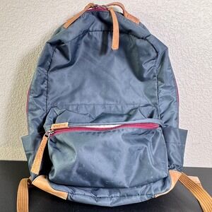 Timbuk2 Octavia Backpack Blue Nylon Tan Leather Trim Commuter Bag Laptop Sleeve